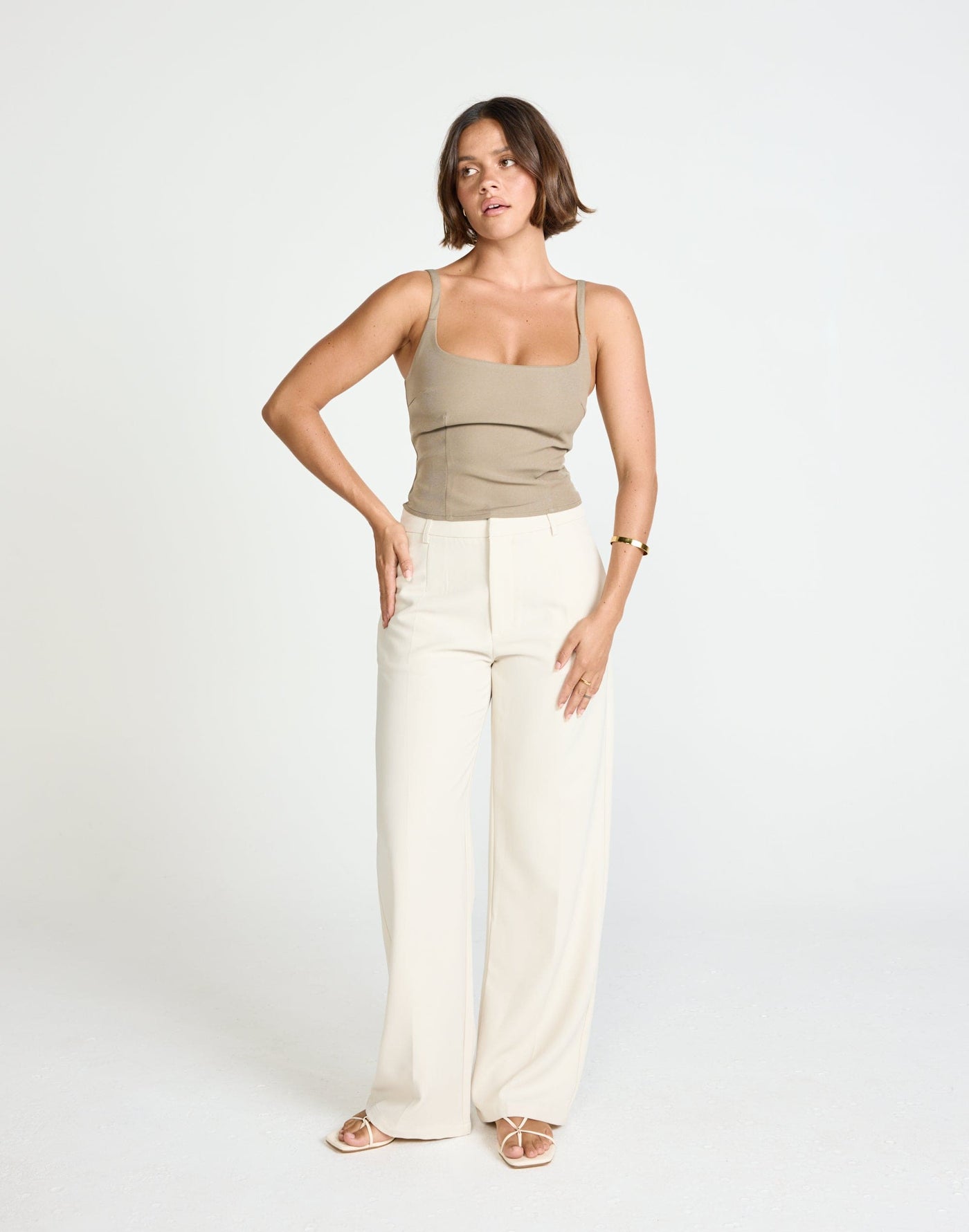 Alistair Top (Stone) | CHARCOAL Exclusive - Contrast Detail Suiting Top - Women's Top - Charcoal Clothing