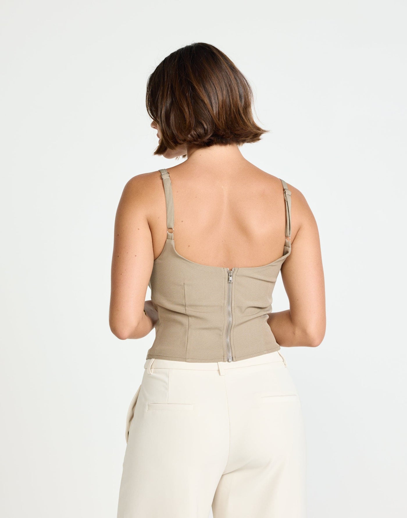 Alistair Top (Stone) | CHARCOAL Exclusive - Contrast Detail Suiting Top - Women's Top - Charcoal Clothing