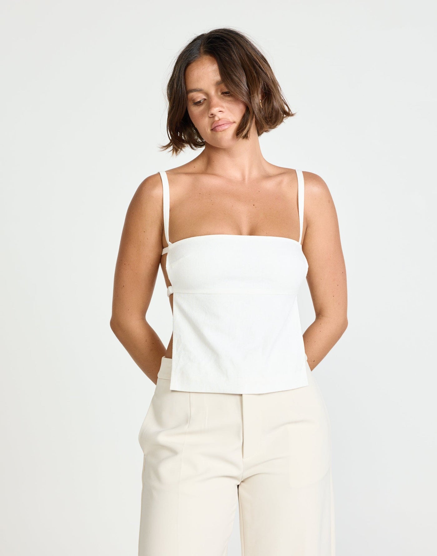 Paradise Top (White) | CHARCOAL Exclusive - Straight Neckline Backless Top - Women's Top - Charcoal Clothing