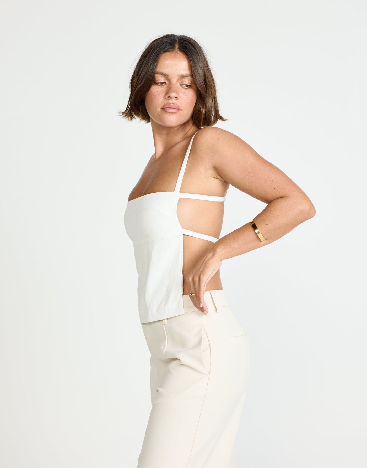 Paradise Top (White) | CHARCOAL Exclusive - Straight Neckline Backless Top - Women's Top - Charcoal Clothing