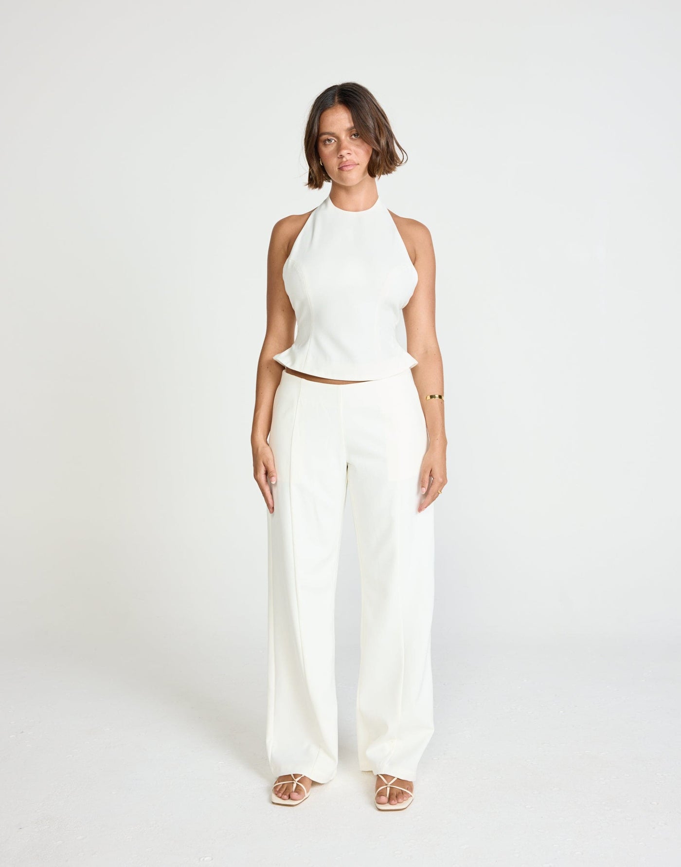 Kalla Pants (White) | CHARCOAL Exclusive - Low to Mid Rise Seamless Straight Leg Suiting Pant - Women's Pants - Charcoal Clothing