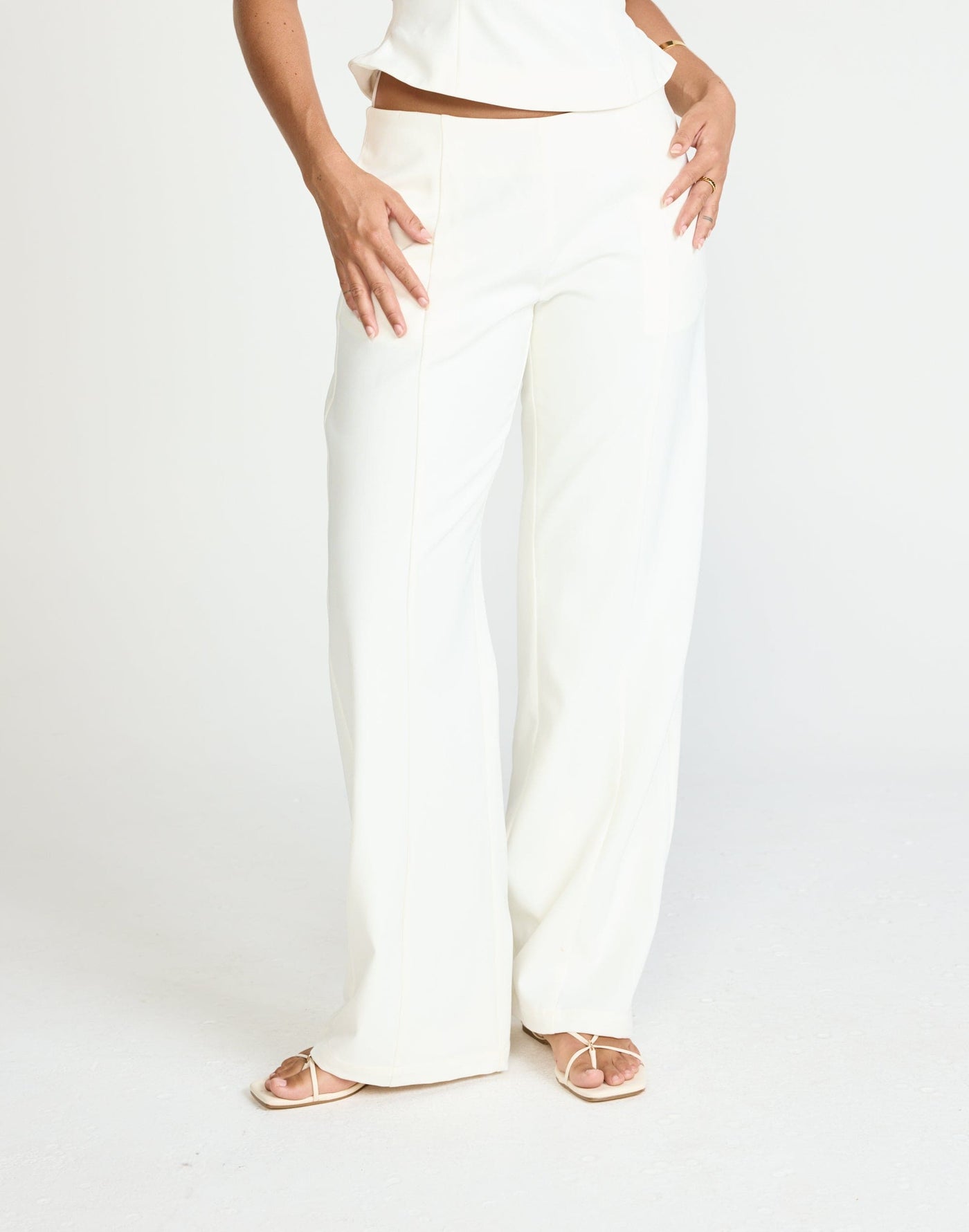 Kalla Pants (White) | CHARCOAL Exclusive - Low to Mid Rise Seamless Straight Leg Suiting Pant - Women's Pants - Charcoal Clothing