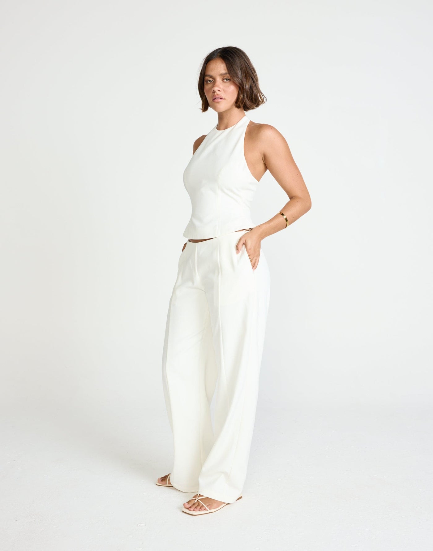 Kalla Pants (White) | CHARCOAL Exclusive - Low to Mid Rise Seamless Straight Leg Suiting Pant - Women's Pants - Charcoal Clothing