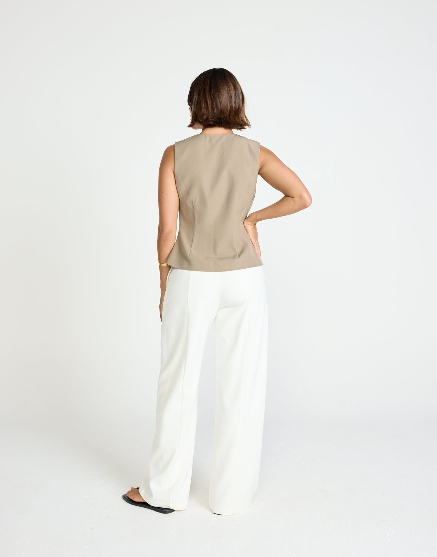 Caisey Top (Stone) | CHARCOAL Exclusive - Open Tie Front Detail Top - Women's Top - Charcoal Clothing