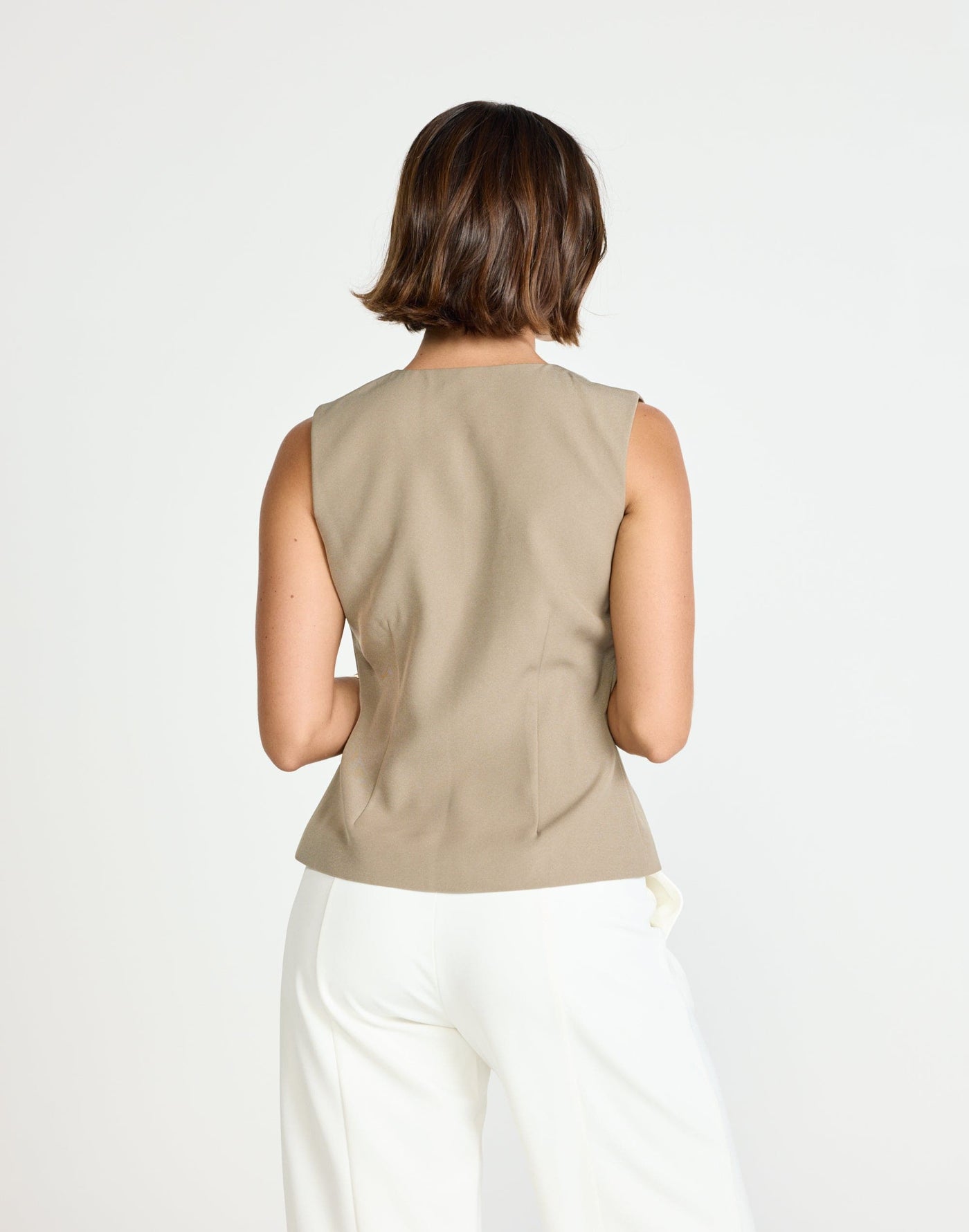 Caisey Top (Stone) | CHARCOAL Exclusive - Open Tie Front Detail Top - Women's Top - Charcoal Clothing