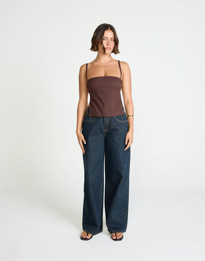 Paradise Top (Chocolate) | CHARCOAL Exclusive - Straight Neckline Backless Top - Women's Top - Charcoal Clothing