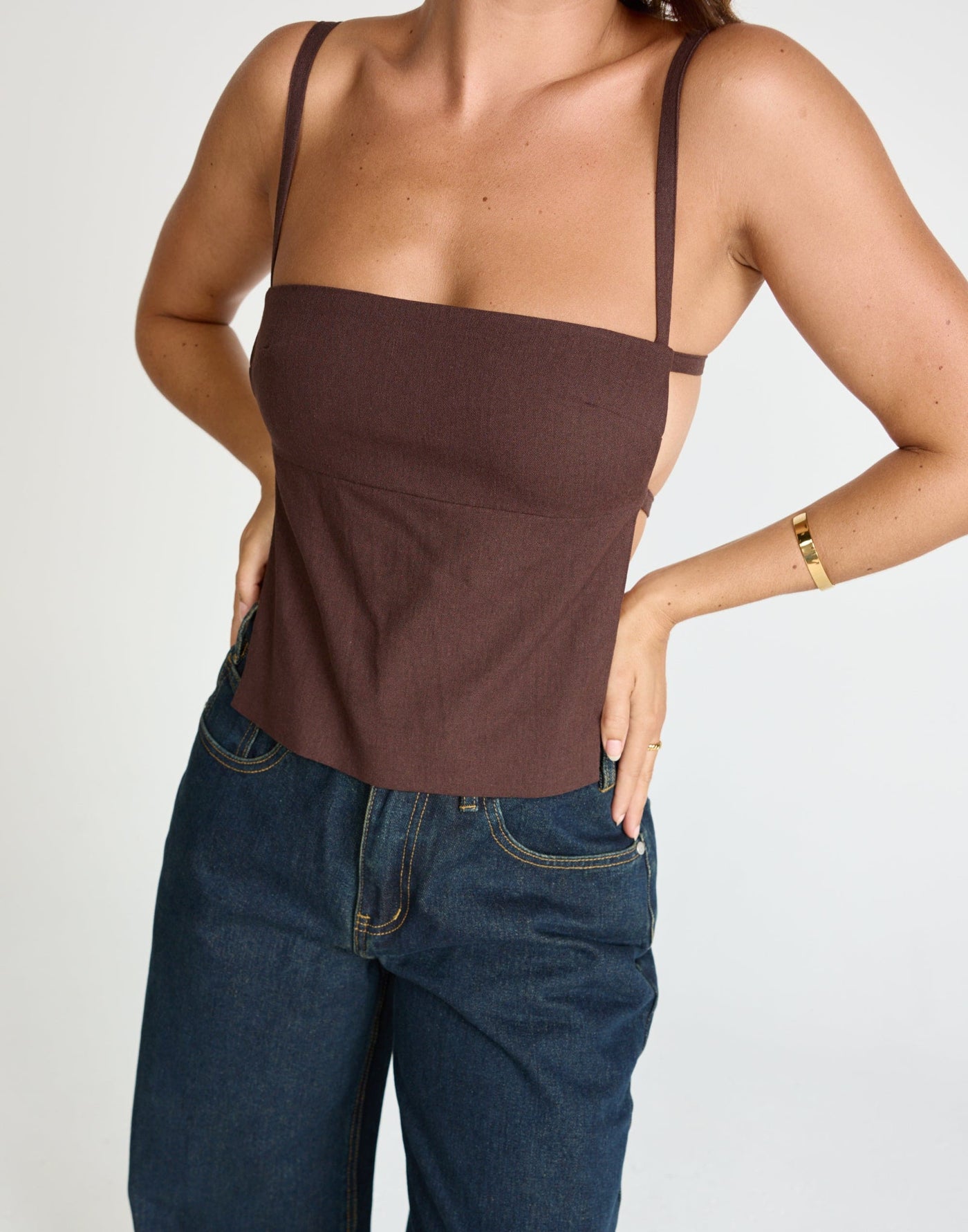 Paradise Top (Chocolate) | CHARCOAL Exclusive - Straight Neckline Backless Top - Women's Top - Charcoal Clothing