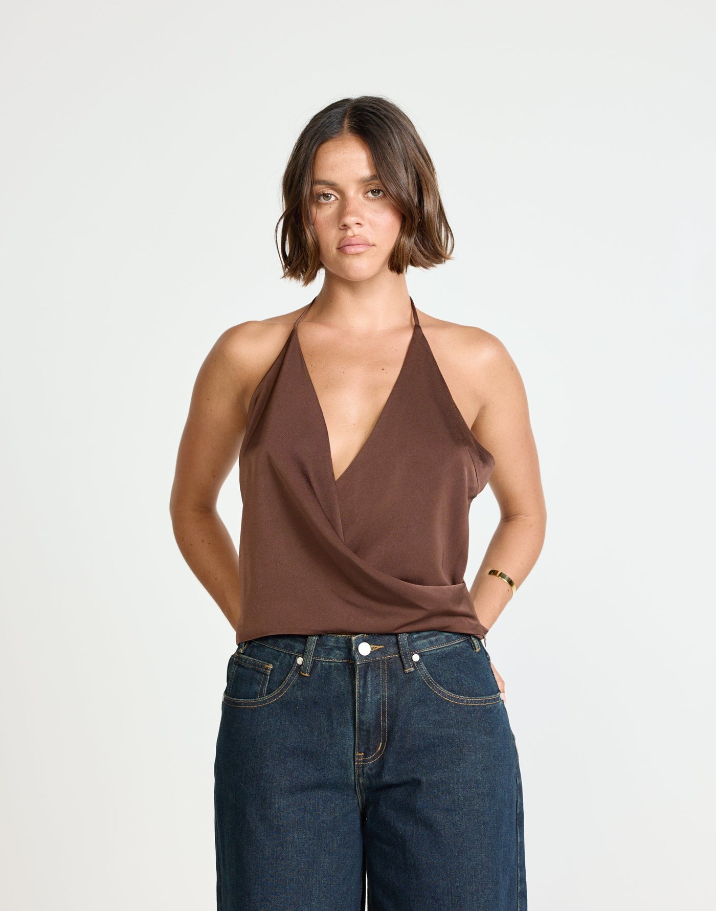 Cabaret Top (Cocoa) | CHARCOAL Exclusive - Halter Brown Top - Women's Top - Charcoal Clothing