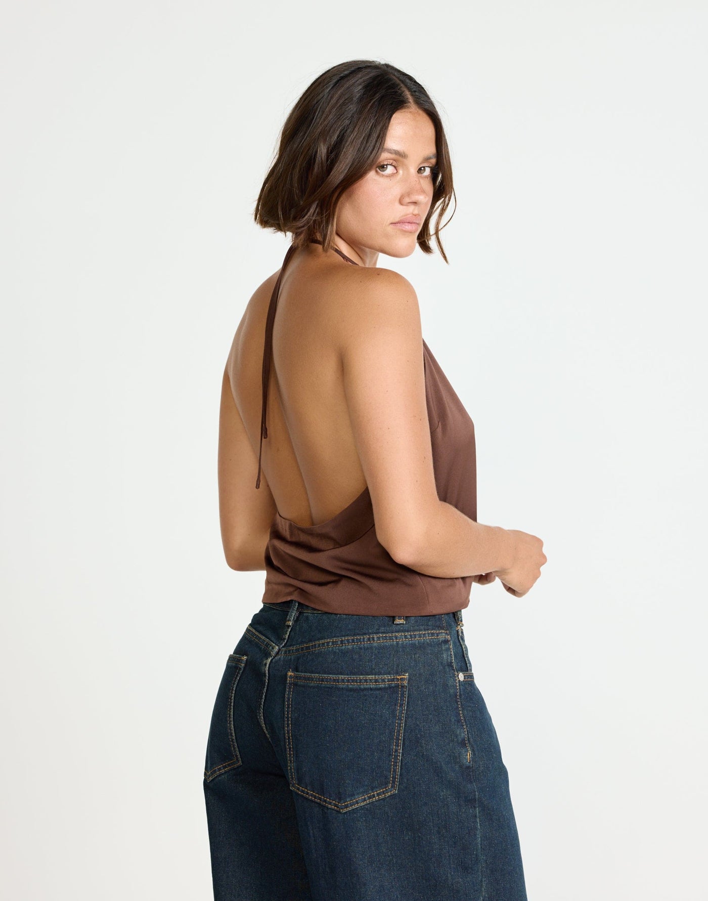 Cabaret Top (Cocoa) | CHARCOAL Exclusive - Halter Brown Top - Women's Top - Charcoal Clothing