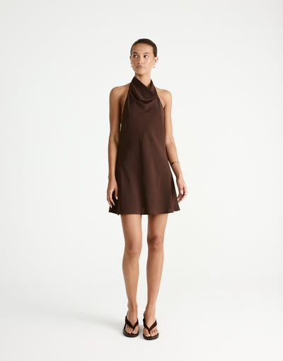 Flynn Mini Dress (Chocolate) - CHARCOAL Exclusive - - Women's Dress - Charcoal Clothing