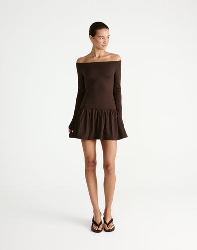 Yanna Long Sleeve Mini Dress (Chocolate) - CHARCOAL Exclusive - - Women's Dress - Charcoal Clothing