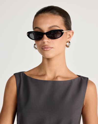 The Rae Sunglasses (Black-Black) - By Banb - Brown frame and tinted sunglasses with round frame - Women's Accessories - Charcoal Clothing