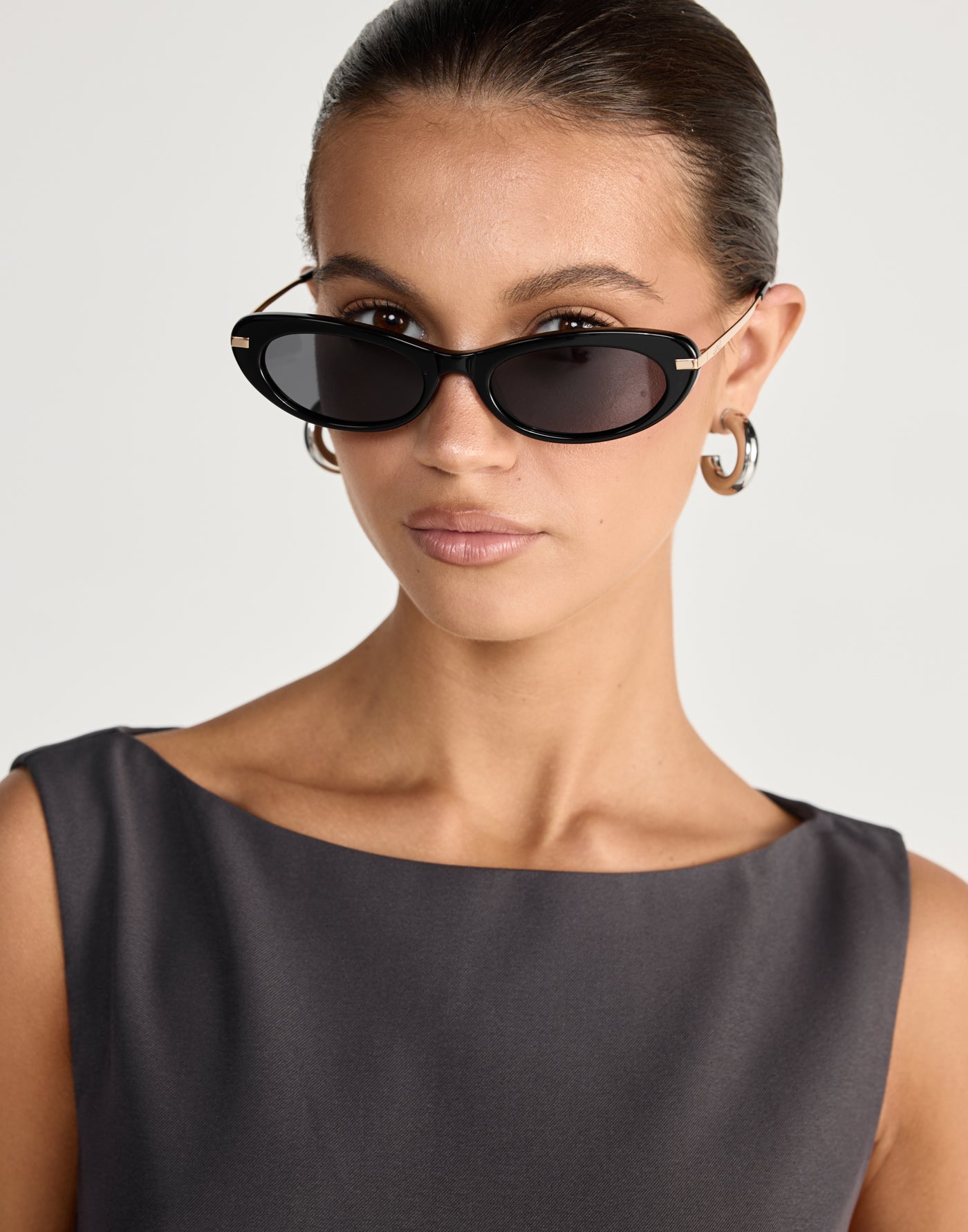 The Rae Sunglasses (Black-Black) - By Banb - Brown frame and tinted sunglasses with round frame - Women's Accessories - Charcoal Clothing