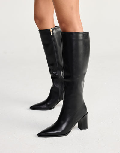 Lysander Boots (Black) - By Billini - High heel boot with pointed toe - Women's Shoes - Charcoal Clothing