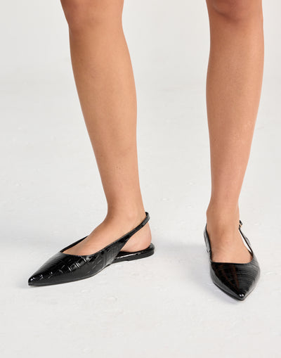 Henna Flats (Black Patent Croc) - By Billini - - Women's Shoes - Charcoal Clothing