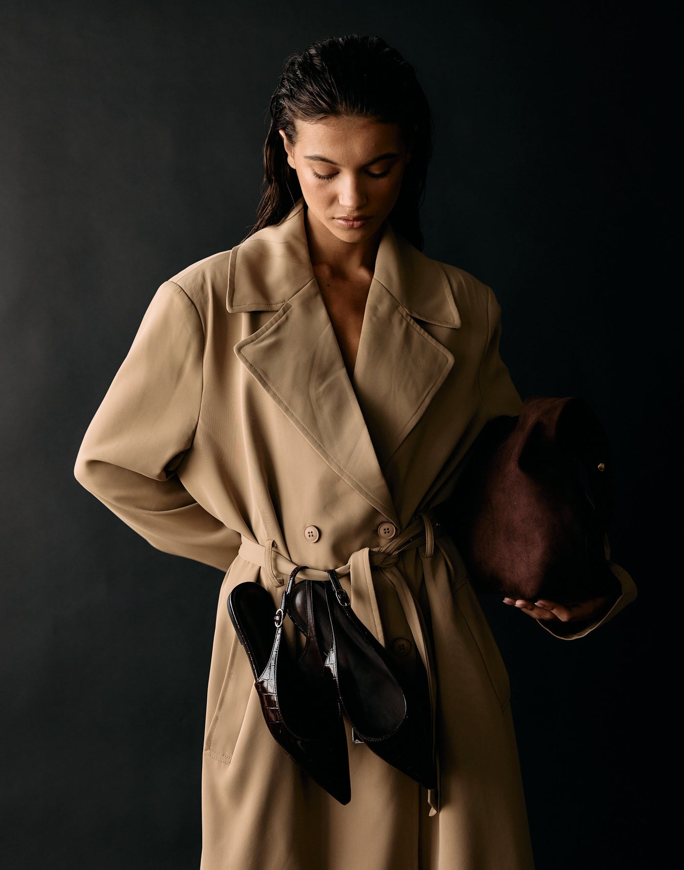 Pax Trench Coat (Mushroom) - CHARCOAL EXCLUSIVE - Collared neckline adjustable waist belt trench coat - Women's Outerwear - Charcoal Clothing