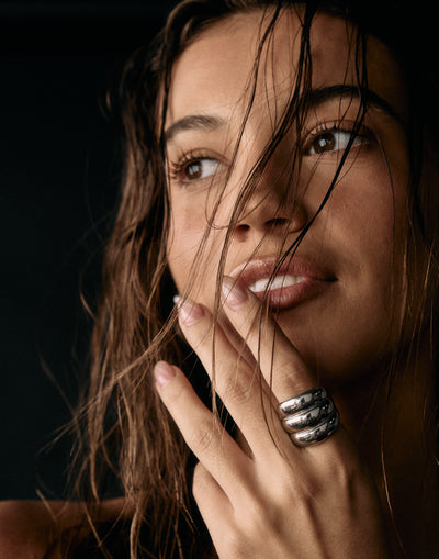 Jasper Ring (Silver) | Faux Stack Detail Silver Ring - Women's Accessories - Charcoal Clothing