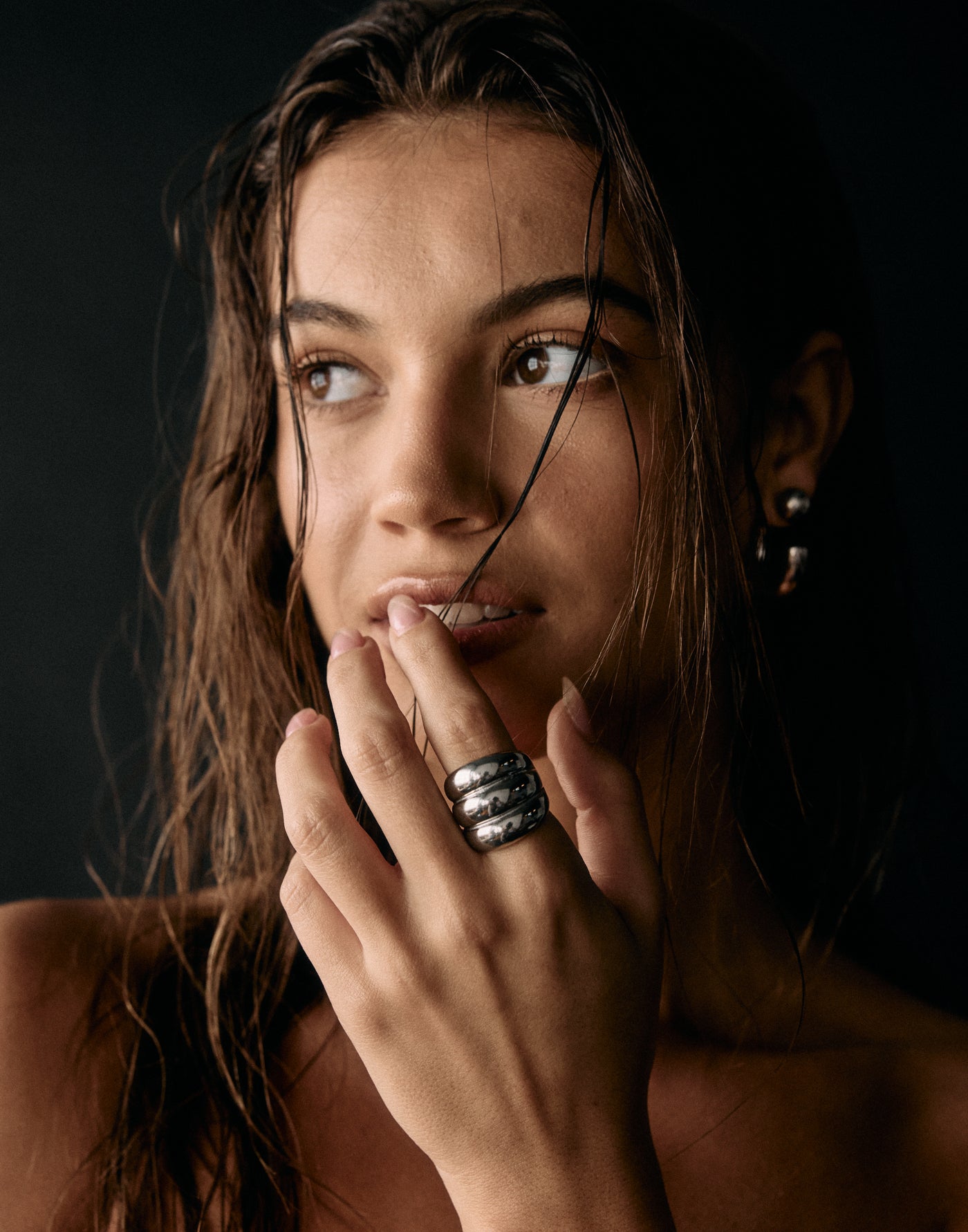 Jasper Ring (Silver) | Faux Stack Detail Silver Ring - Women's Accessories - Charcoal Clothing