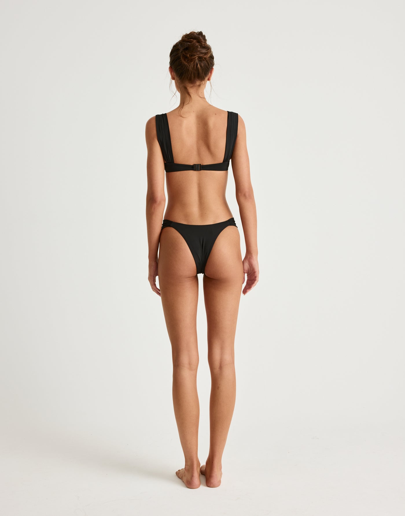 Layla Bikini Bottoms (Black) | CHARCOAL Exclusive - Gathered Mid Waisted Medium Coverage Bikini Bottoms - Women's Swimwear - Charcoal Clothing