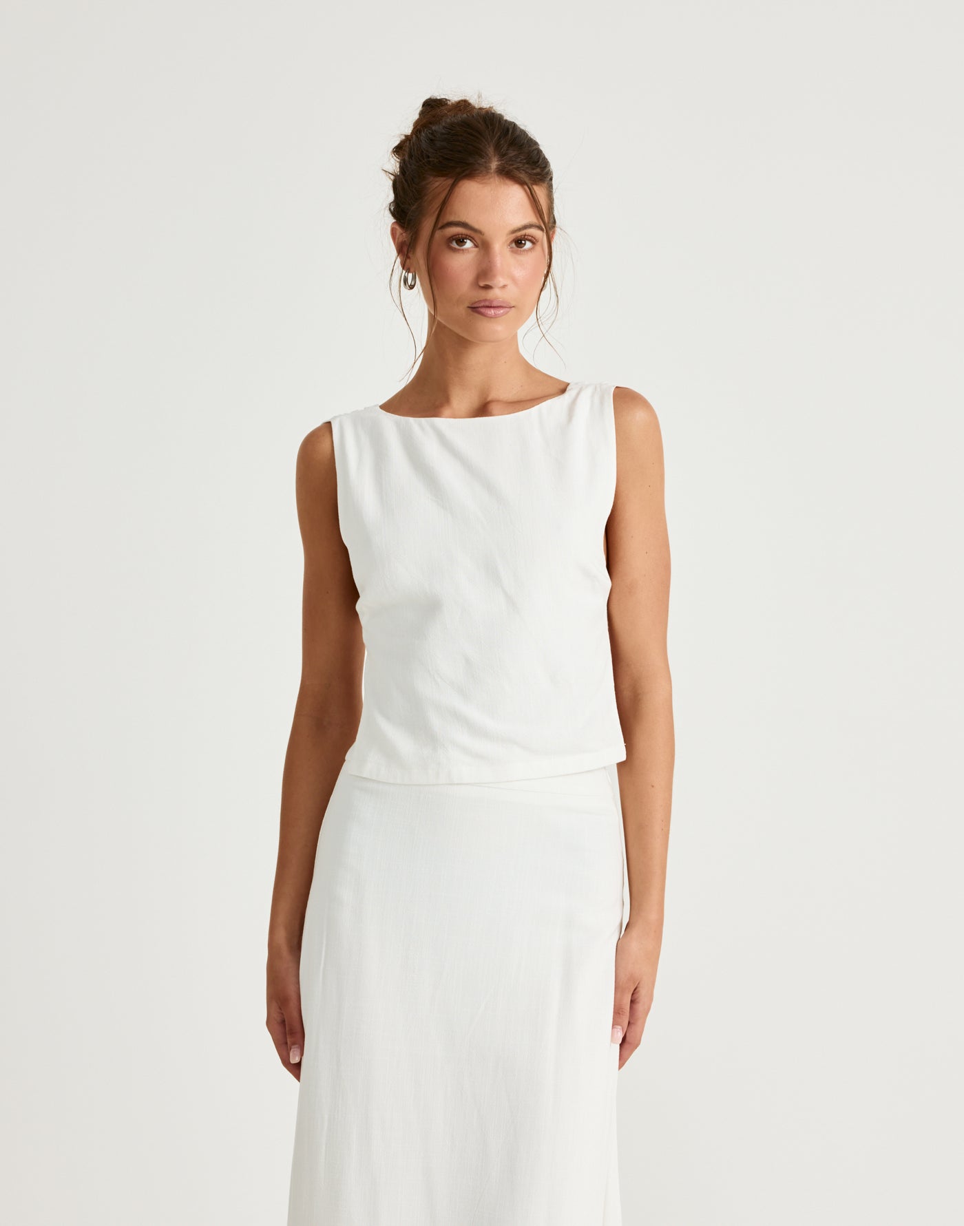 Aleah Top (White) | CHARCOAL Exclusive - White Linen Open Back Top - Women's Top - Charcoal Clothing