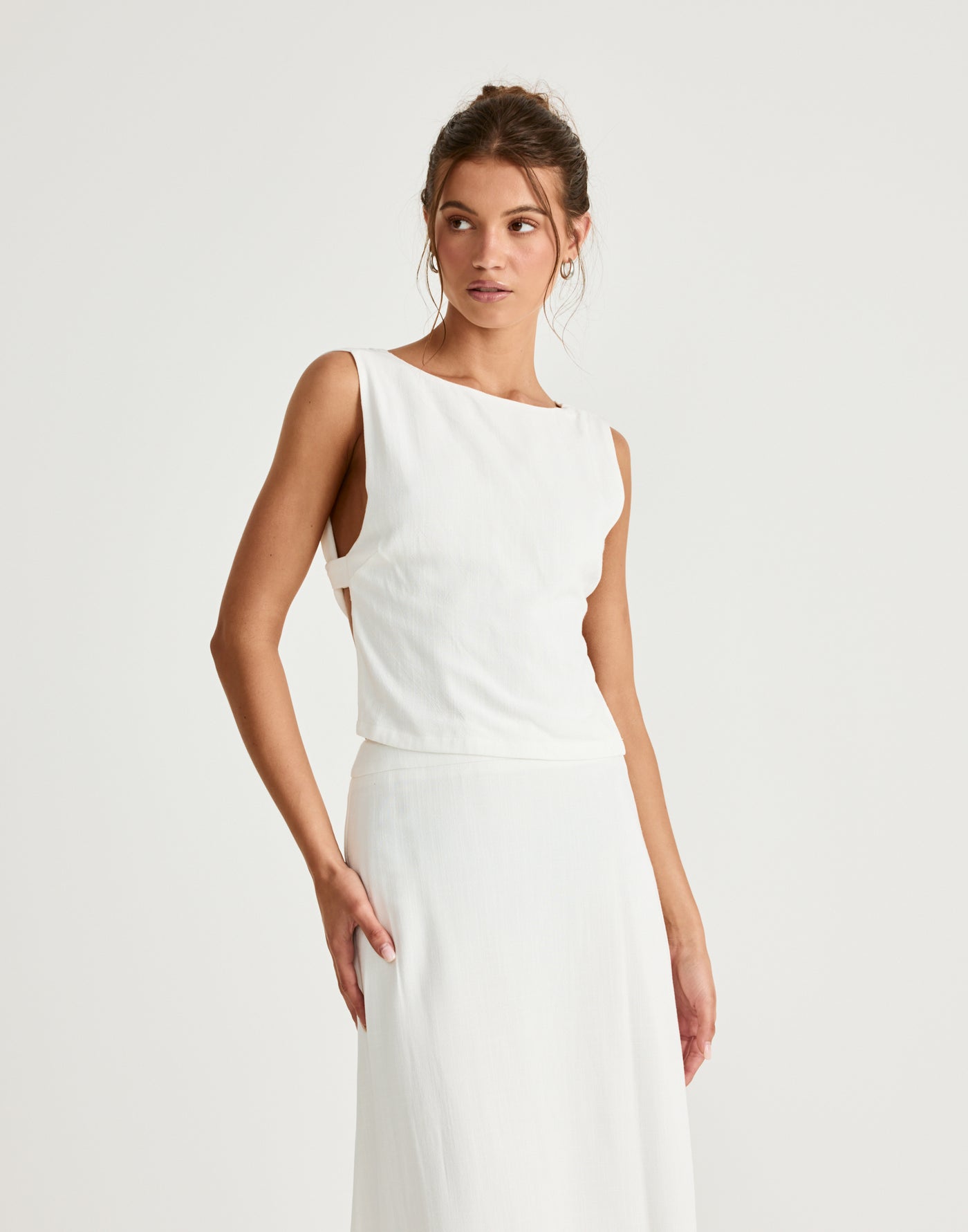 Aleah Top (White) | CHARCOAL Exclusive - White Linen Open Back Top - Women's Top - Charcoal Clothing