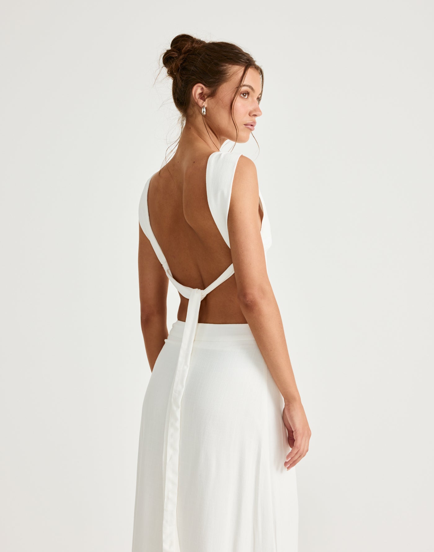 Aleah Top (White) | CHARCOAL Exclusive - White Linen Open Back Top - Women's Top - Charcoal Clothing
