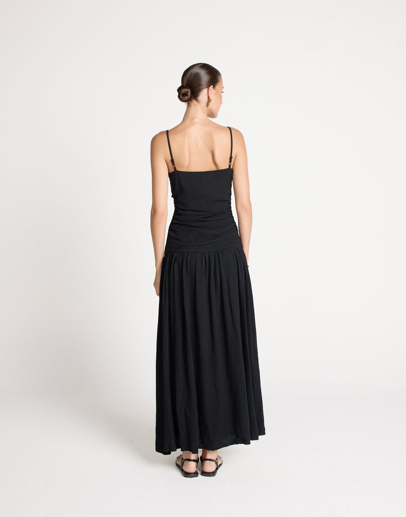 Reese Maxi Dress (Black) | CHARCOAL EXCLUSIVE | Gathered Drop Waist Maxi Dress Linen Blend - Women's Dress - Charcoal Clothing