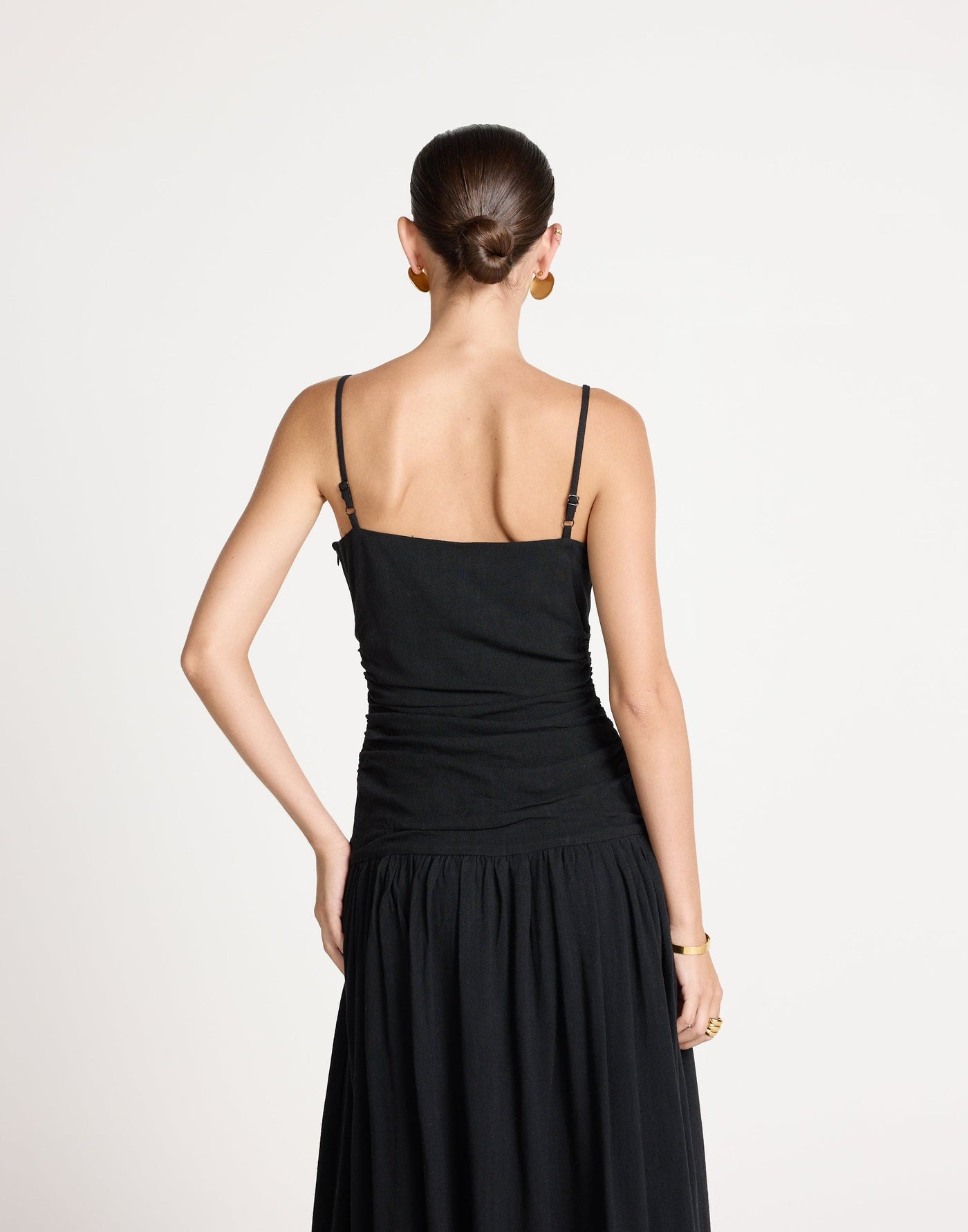 Reese Maxi Dress (Black) | CHARCOAL EXCLUSIVE | Gathered Drop Waist Maxi Dress Linen Blend - Women's Dress - Charcoal Clothing