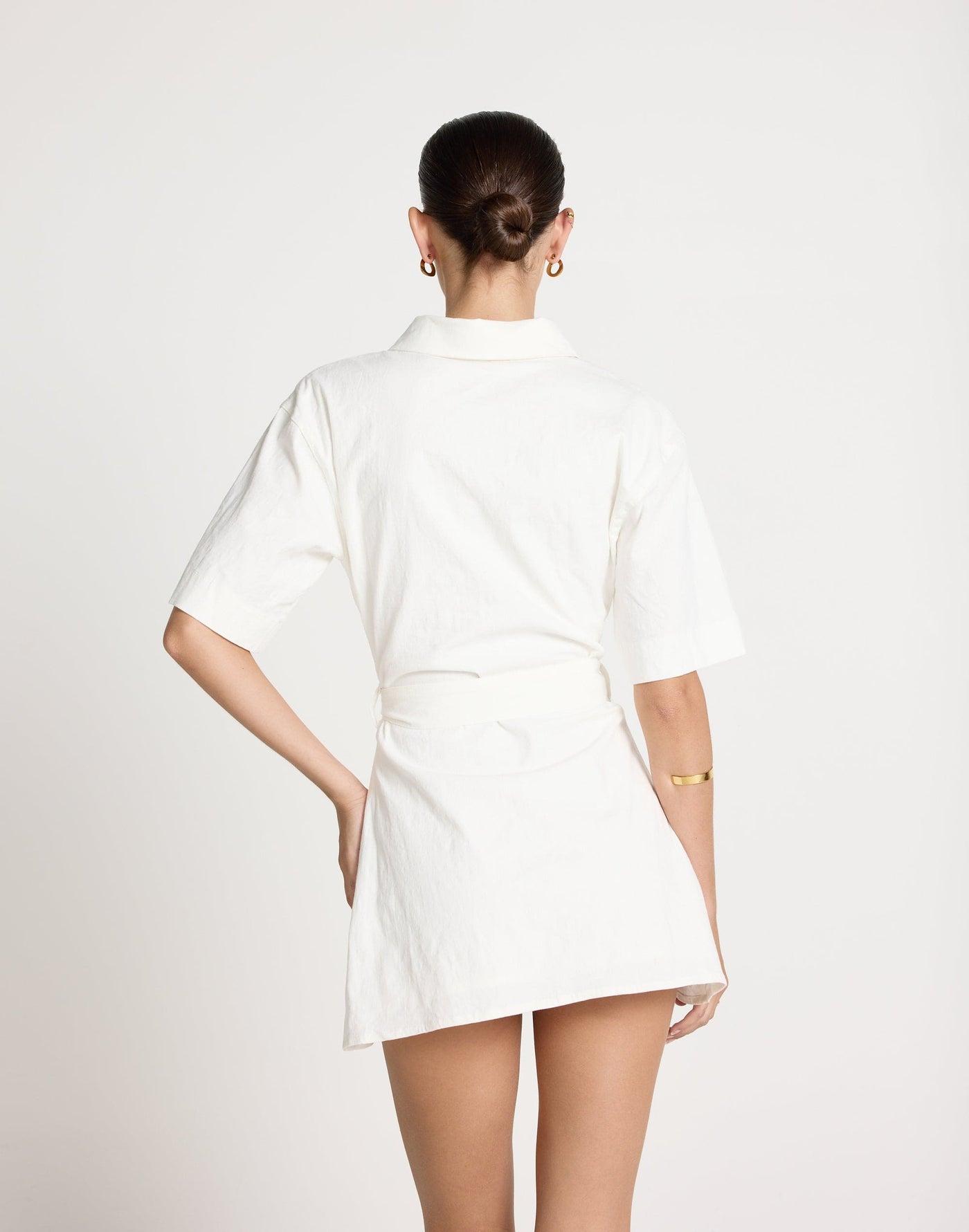 Lucy Mini Dress (White) | CHARCOAL EXCLUSIVE | Button Up Detail Adjustable Tie Mini Dress - Women's Dress - Charcoal Clothing