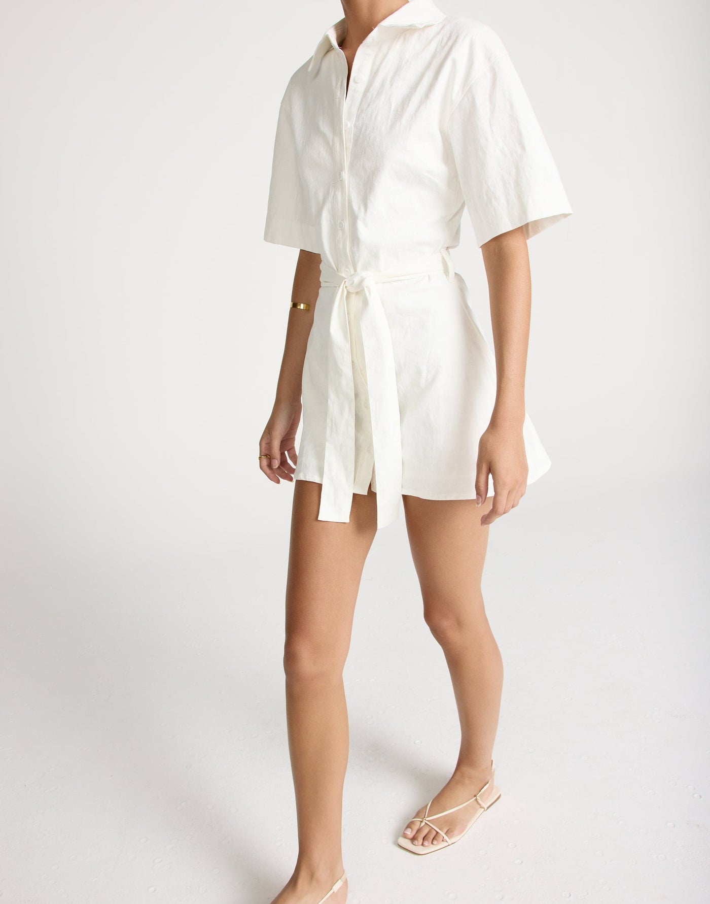 Lucy Mini Dress (White) | CHARCOAL EXCLUSIVE | Button Up Detail Adjustable Tie Mini Dress - Women's Dress - Charcoal Clothing