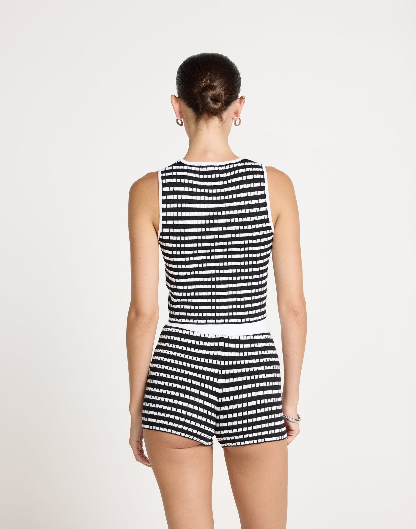 Kika Top (Black/White) | CHARCOAL EXCLUSIVE | High Neckline Stretch Fabric Tank Top - Women's Top - Charcoal Clothing