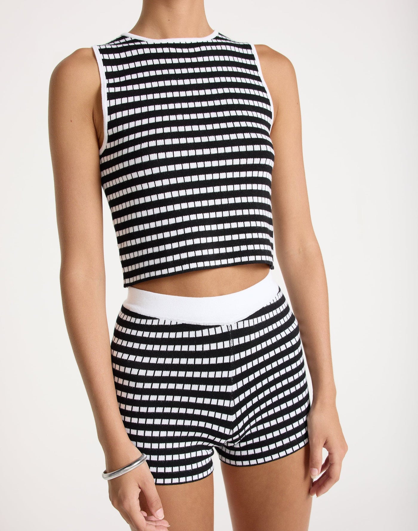 Kika Top (Black/White) | CHARCOAL EXCLUSIVE | High Neckline Stretch Fabric Tank Top - Women's Top - Charcoal Clothing