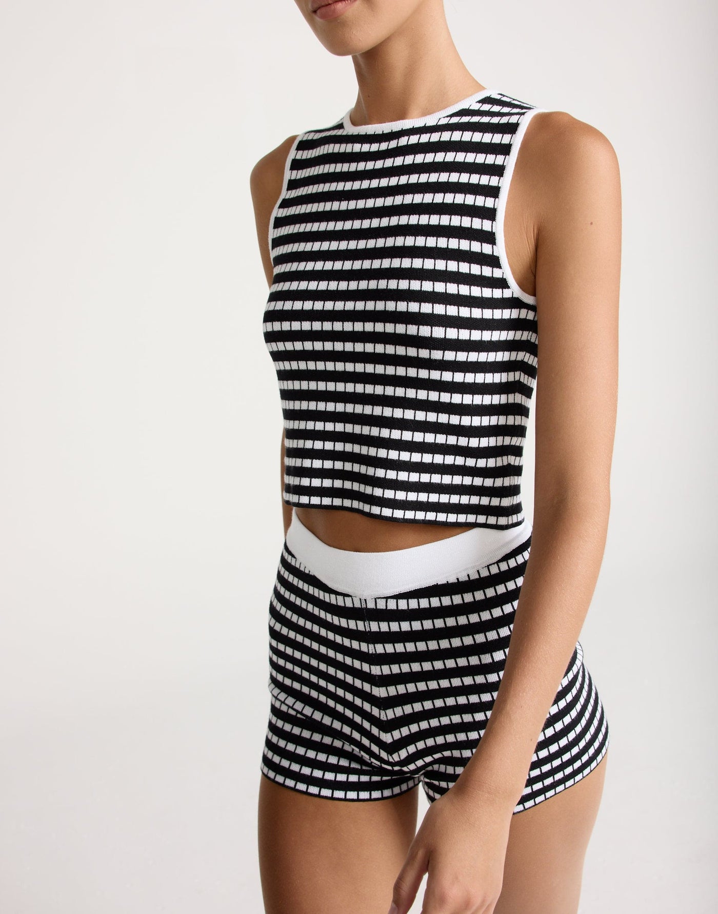 Kika Top (Black/White) | CHARCOAL EXCLUSIVE | High Neckline Stretch Fabric Tank Top - Women's Top - Charcoal Clothing