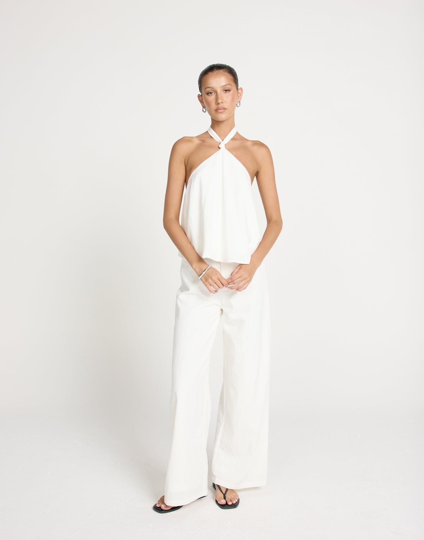 Paradise Pants (White) | CHARCOAL Exclusive - Mid Rise Wide Leg Basic Pants - Women's Pants - Charcoal Clothing
