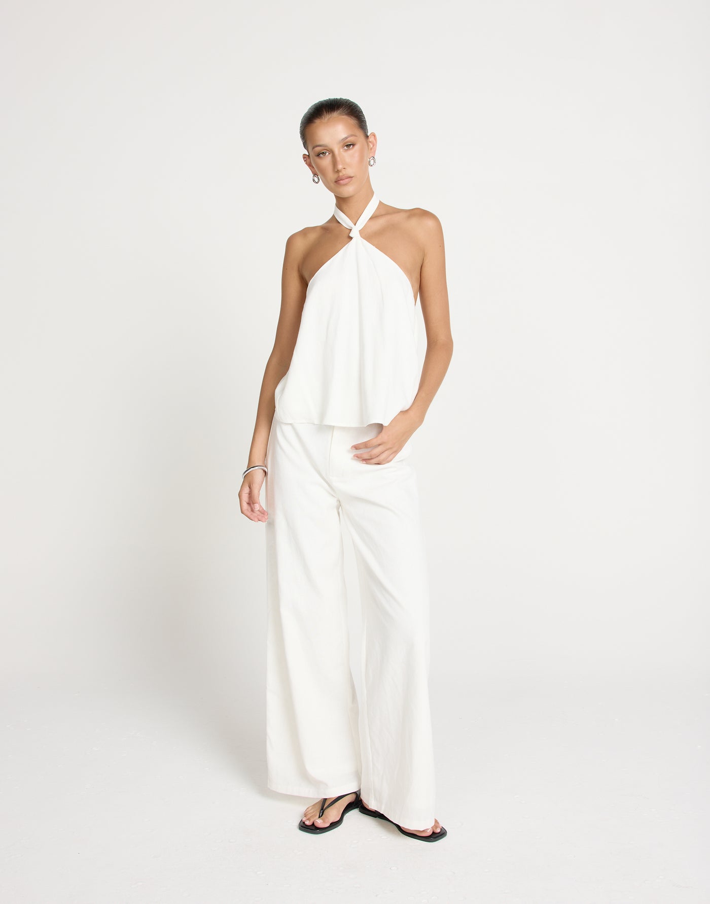 Paradise Pants (White) | CHARCOAL Exclusive - Mid Rise Wide Leg Basic Pants - Women's Pants - Charcoal Clothing