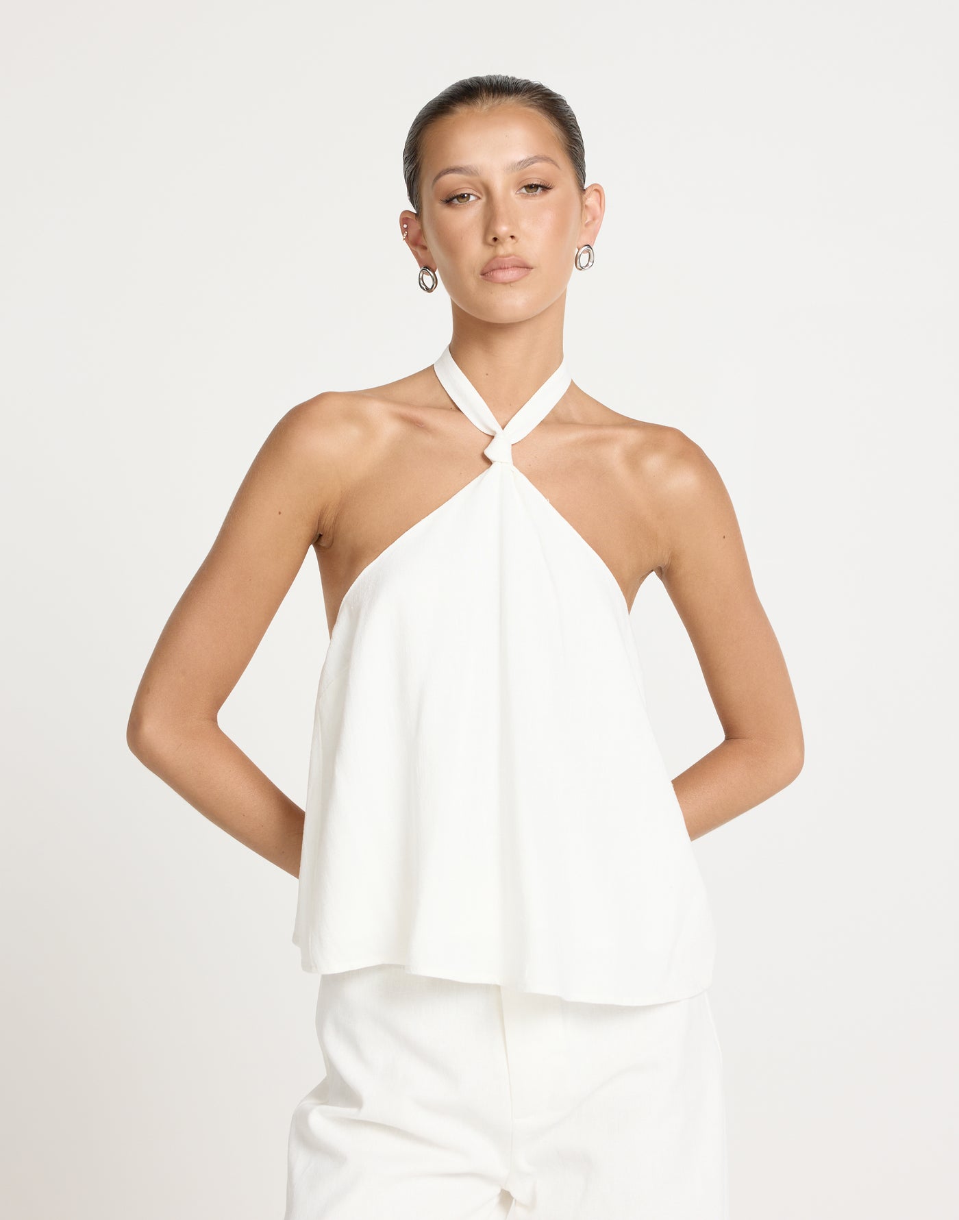 Olin Top (White) | CHARCOAL Exclusive - Halter Neck Loose Fitting Top - Women's Top - Charcoal Clothing