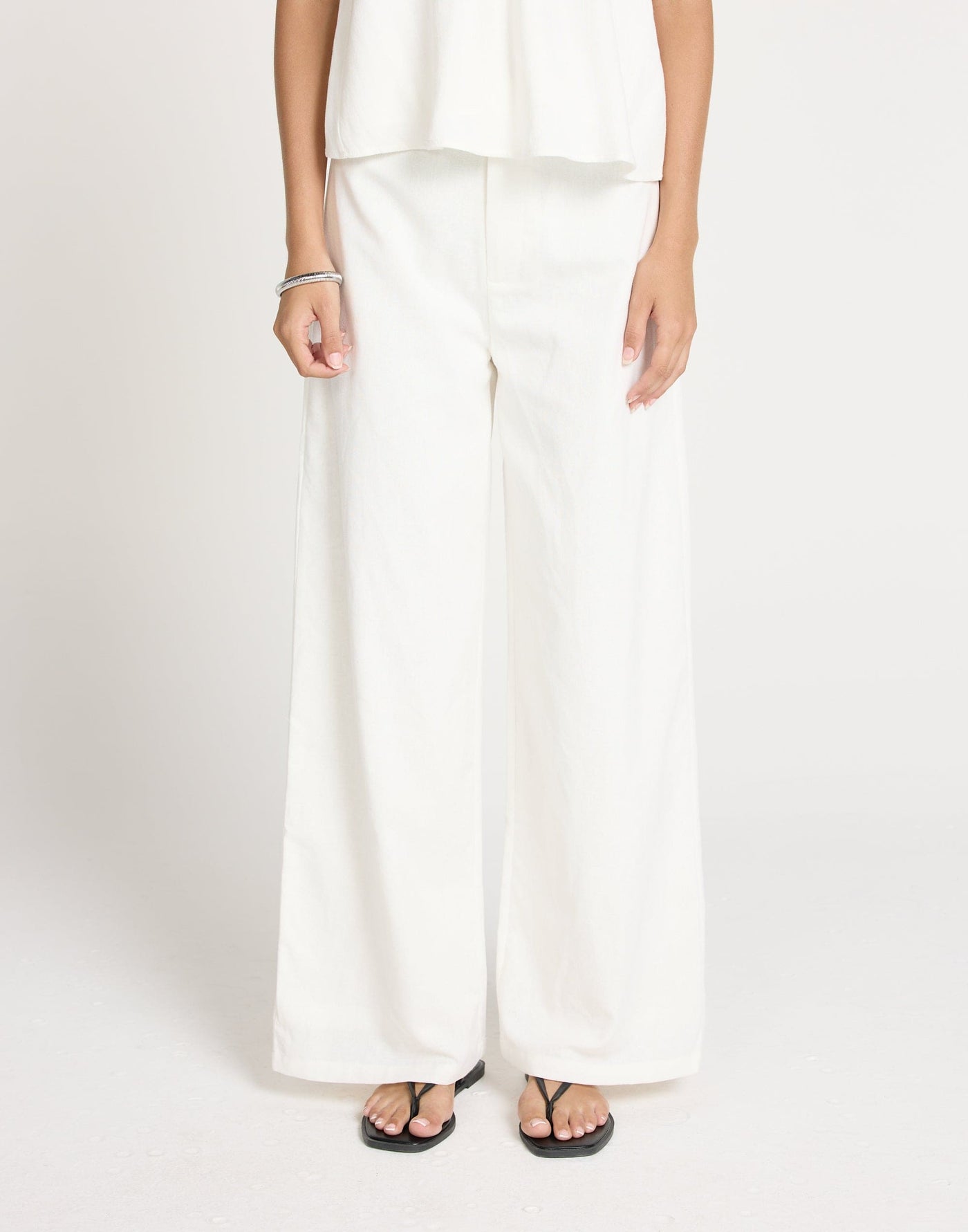 Paradise Pants (White) | CHARCOAL Exclusive - Mid Rise Wide Leg Basic Pants - Women's Pants - Charcoal Clothing