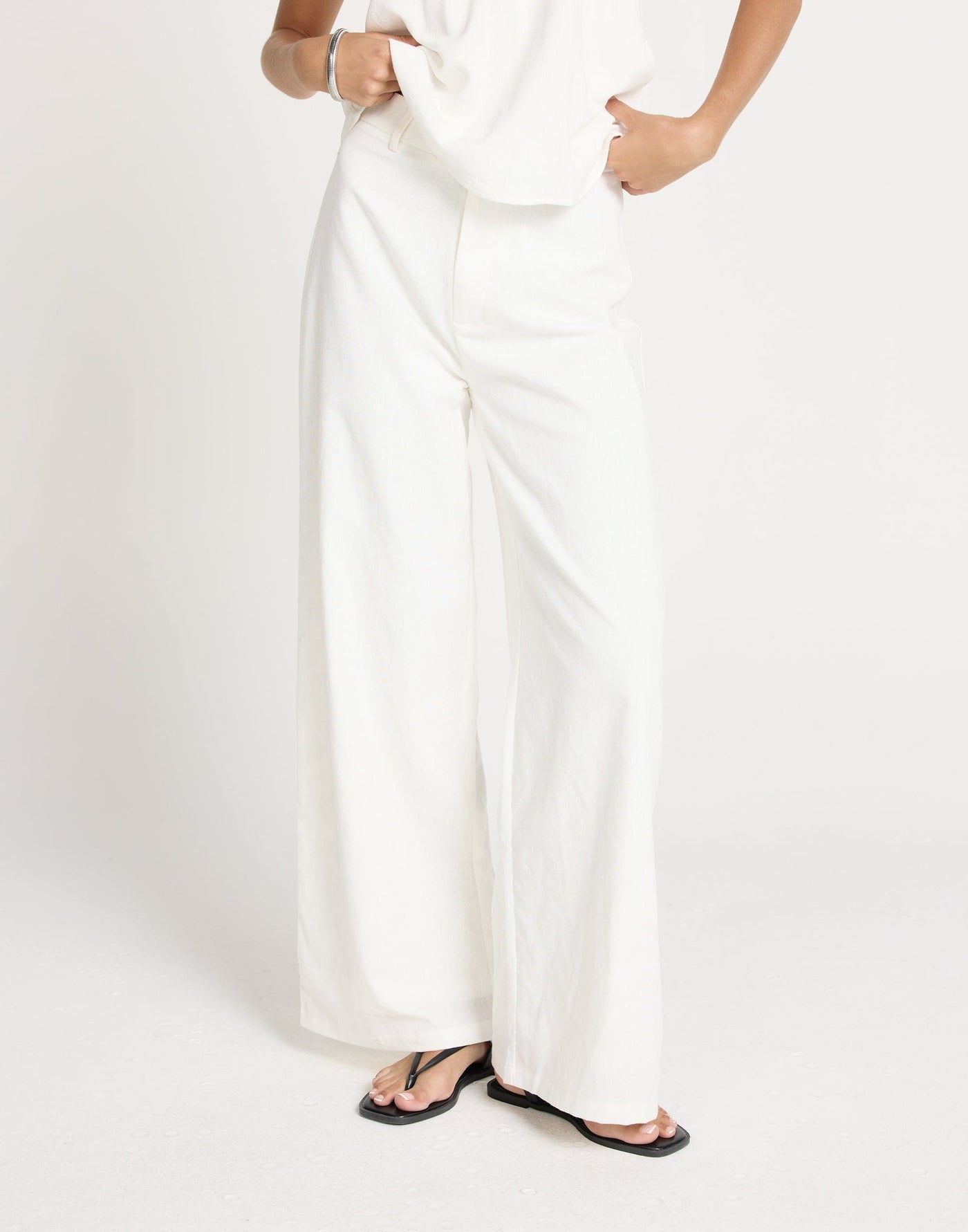 Paradise Pants (White) | CHARCOAL Exclusive - Mid Rise Wide Leg Basic Pants - Women's Pants - Charcoal Clothing