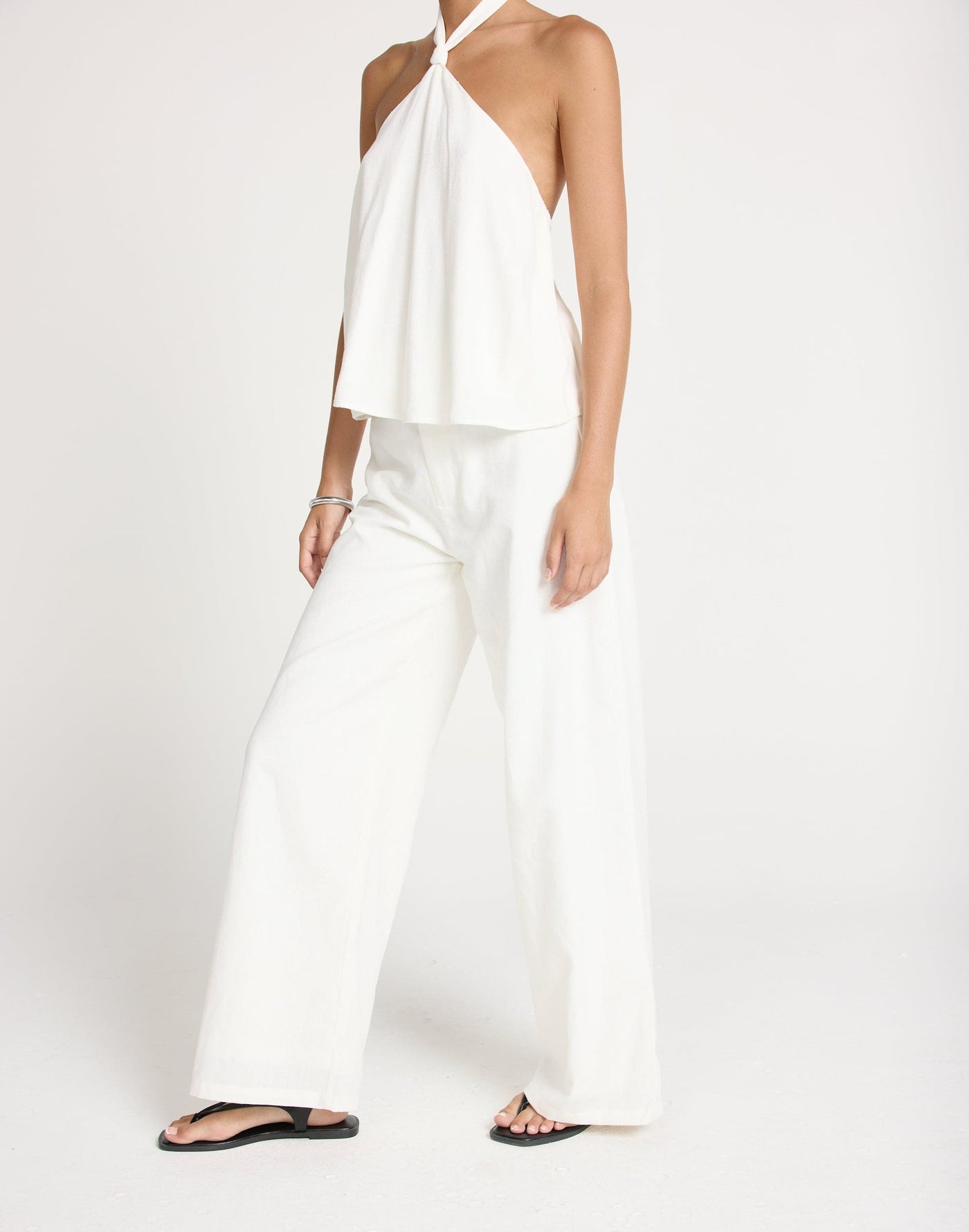Paradise Pants (White) | CHARCOAL Exclusive - Mid Rise Wide Leg Basic Pants - Women's Pants - Charcoal Clothing