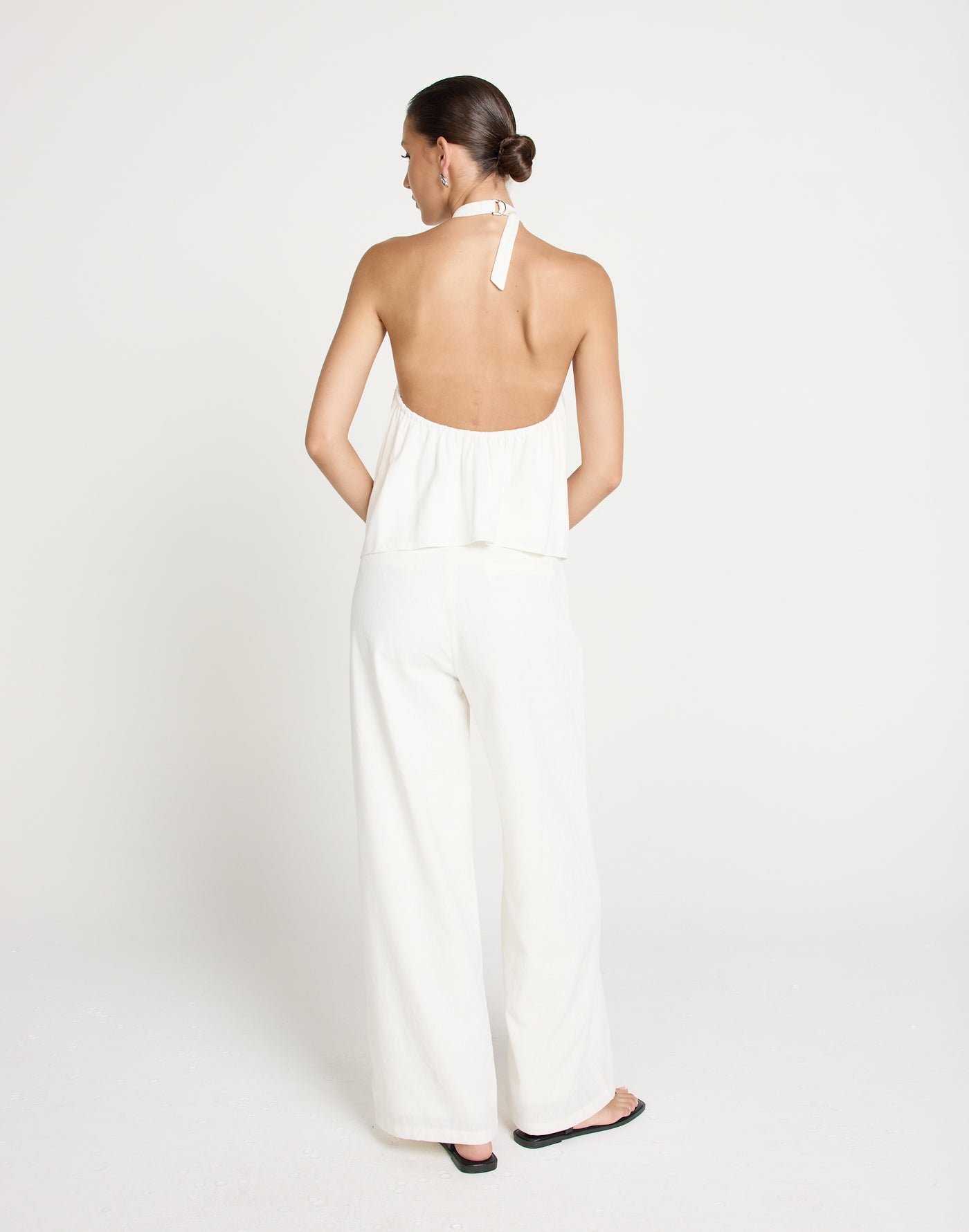 Paradise Pants (White) | CHARCOAL Exclusive - Mid Rise Wide Leg Basic Pants - Women's Pants - Charcoal Clothing