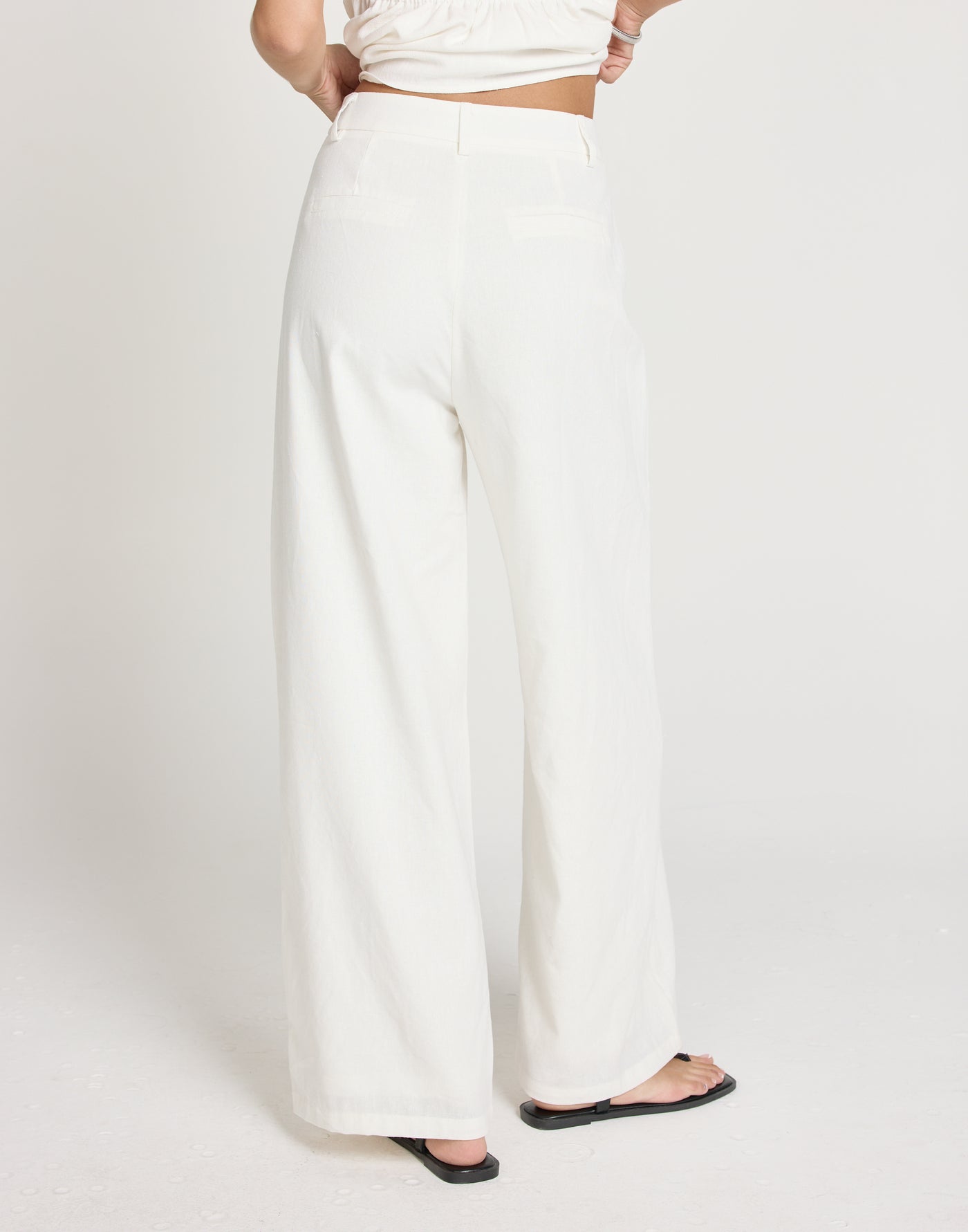 Paradise Pants (White) | CHARCOAL Exclusive - Mid Rise Wide Leg Basic Pants - Women's Pants - Charcoal Clothing