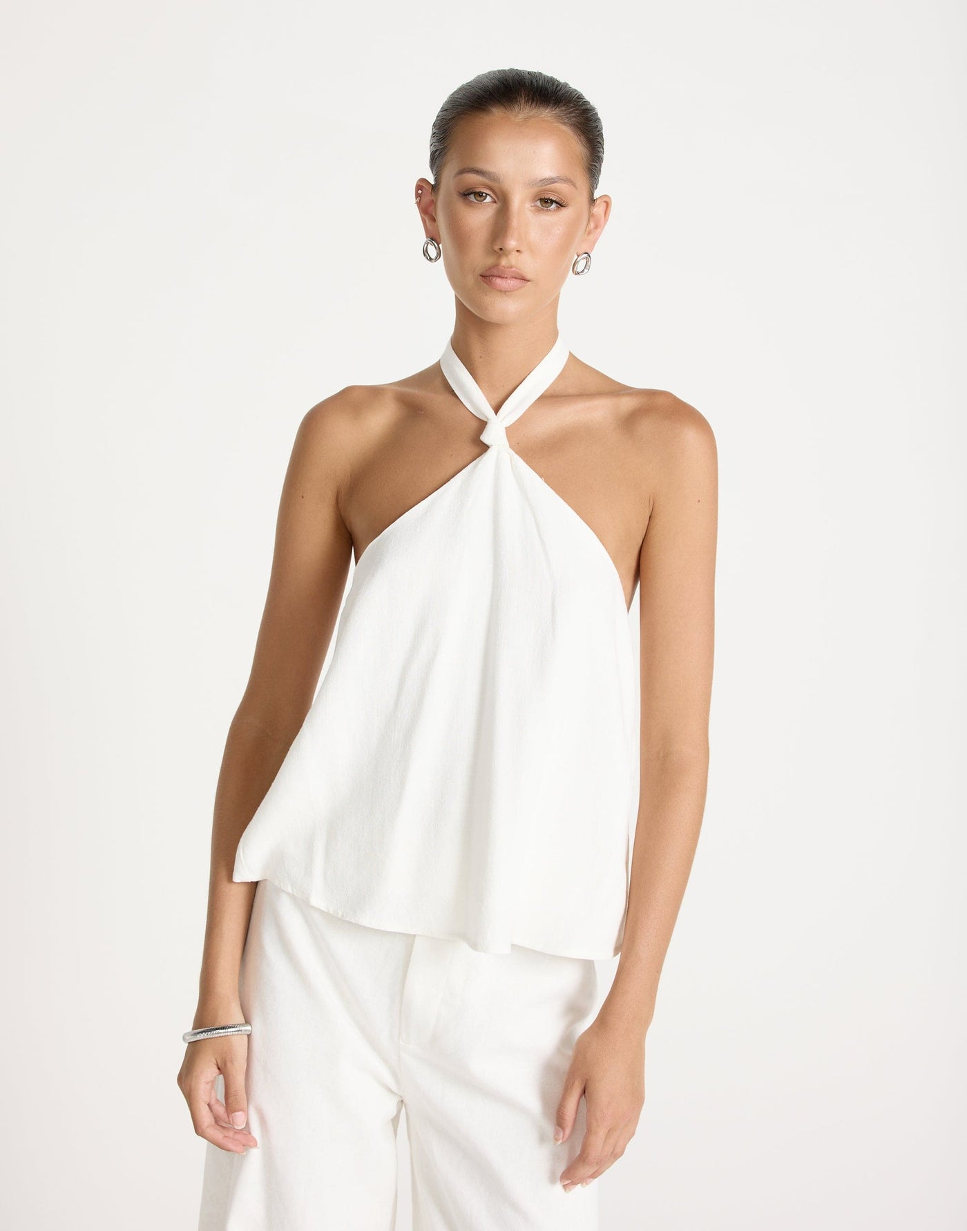 Olin Top (White) | CHARCOAL Exclusive - Halter Neck Loose Fitting Top - Women's Top - Charcoal Clothing