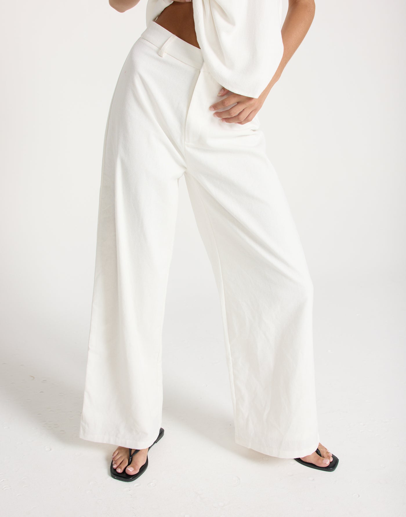 Paradise Pants (White) | CHARCOAL Exclusive - Mid Rise Wide Leg Basic Pants - Women's Pants - Charcoal Clothing