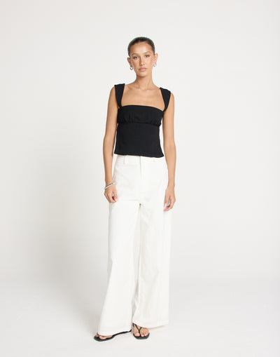 Schaffer Top (Black) - Linen Tie-Up Open Back Top - Women's Top - Charcoal Clothing