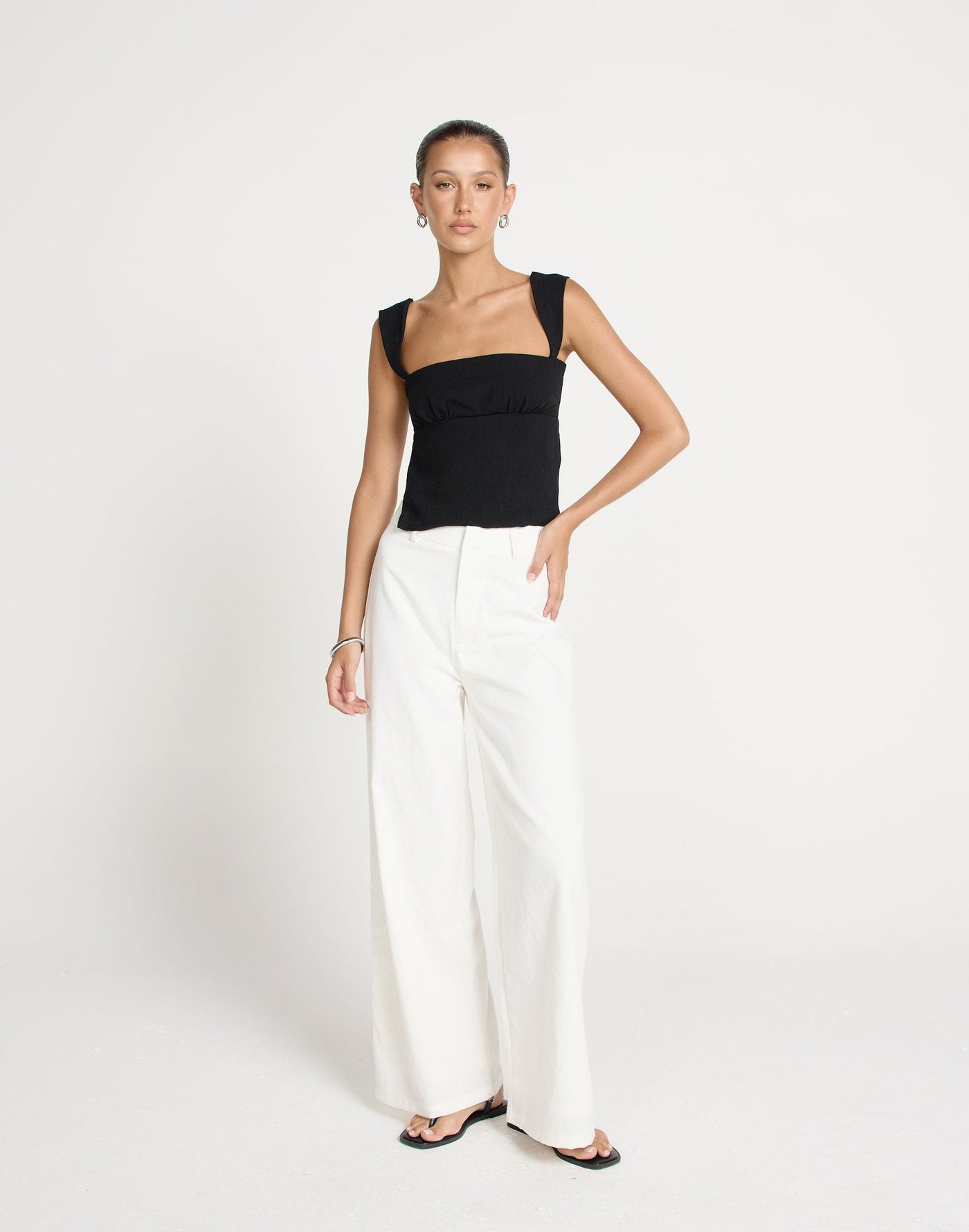 Schaffer Top (Black) - Linen Tie-Up Open Back Top - Women's Top - Charcoal Clothing