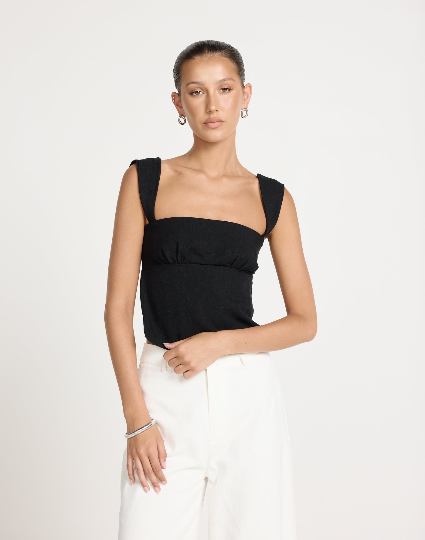 Schaffer Top (Black) - Linen Tie-Up Open Back Top - Women's Top - Charcoal Clothing