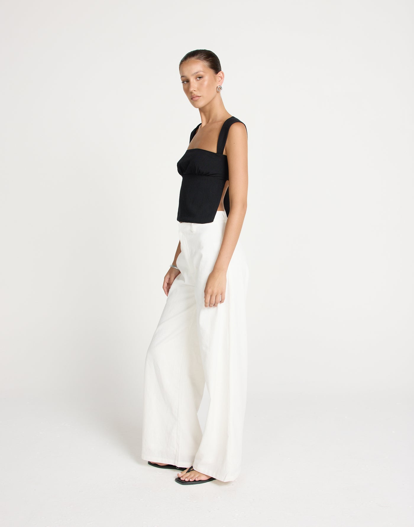 Schaffer Top (Black) - Linen Tie-Up Open Back Top - Women's Top - Charcoal Clothing