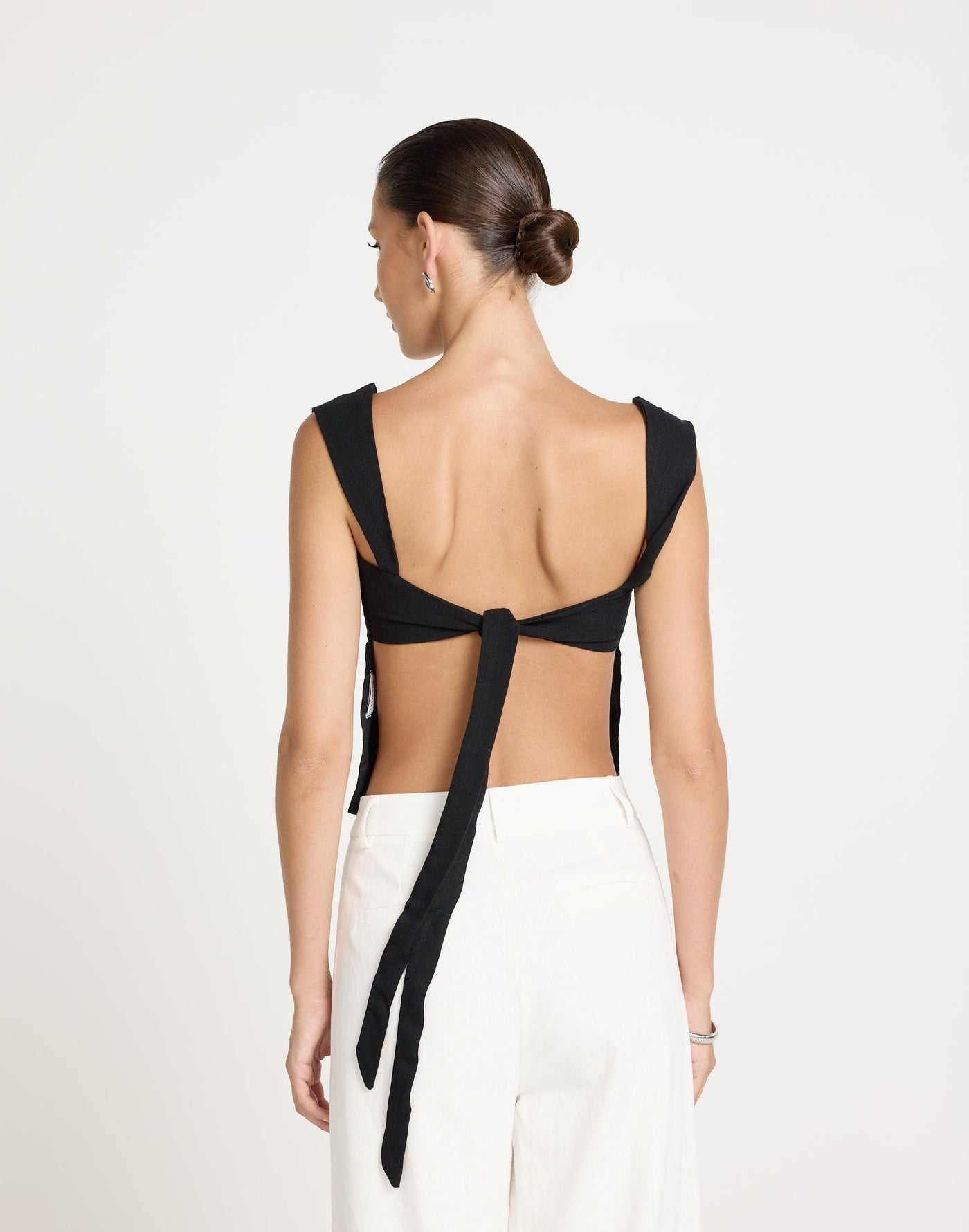 Schaffer Top (Black) - Linen Tie-Up Open Back Top - Women's Top - Charcoal Clothing