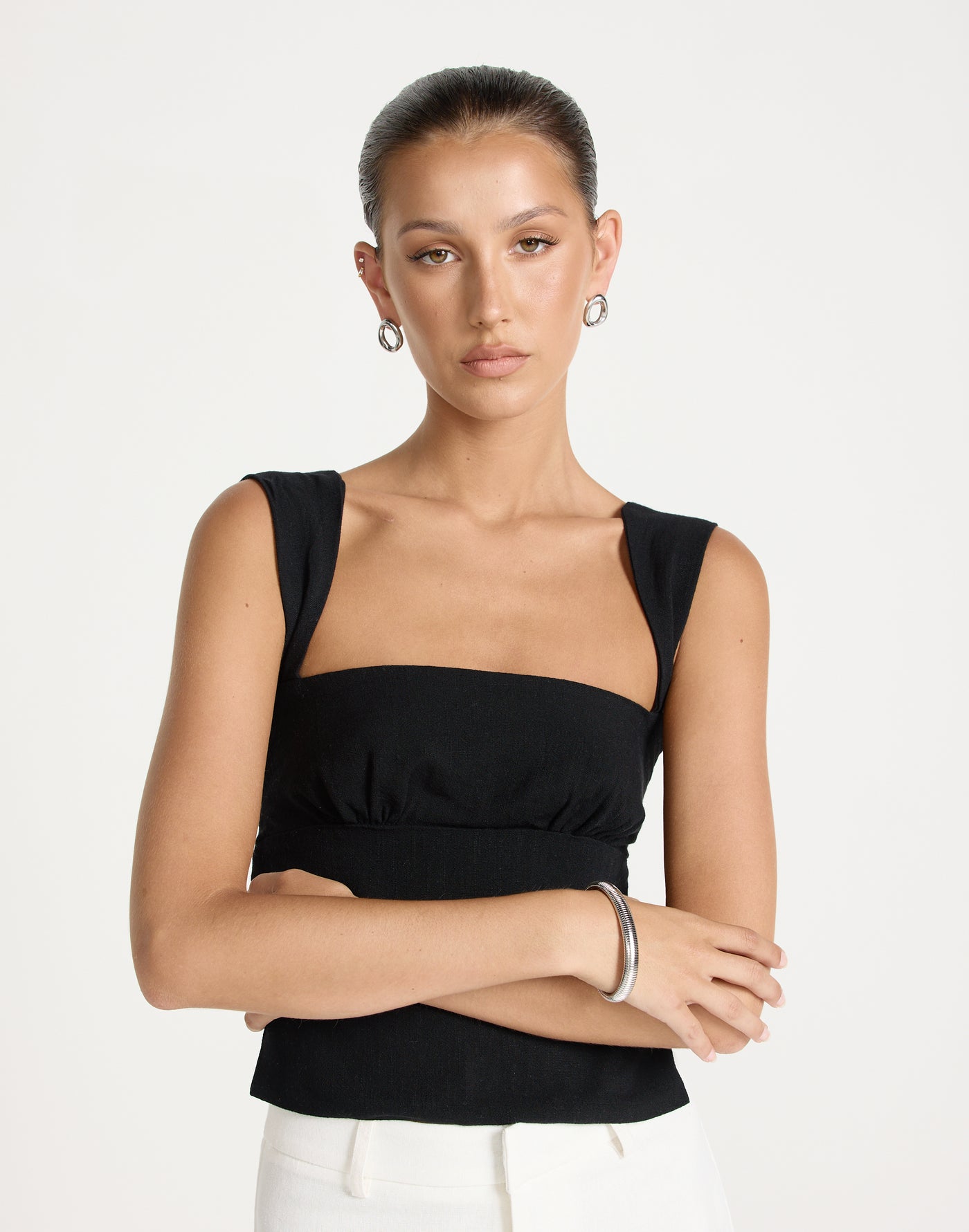 Schaffer Top (Black) - Linen Tie-Up Open Back Top - Women's Top - Charcoal Clothing