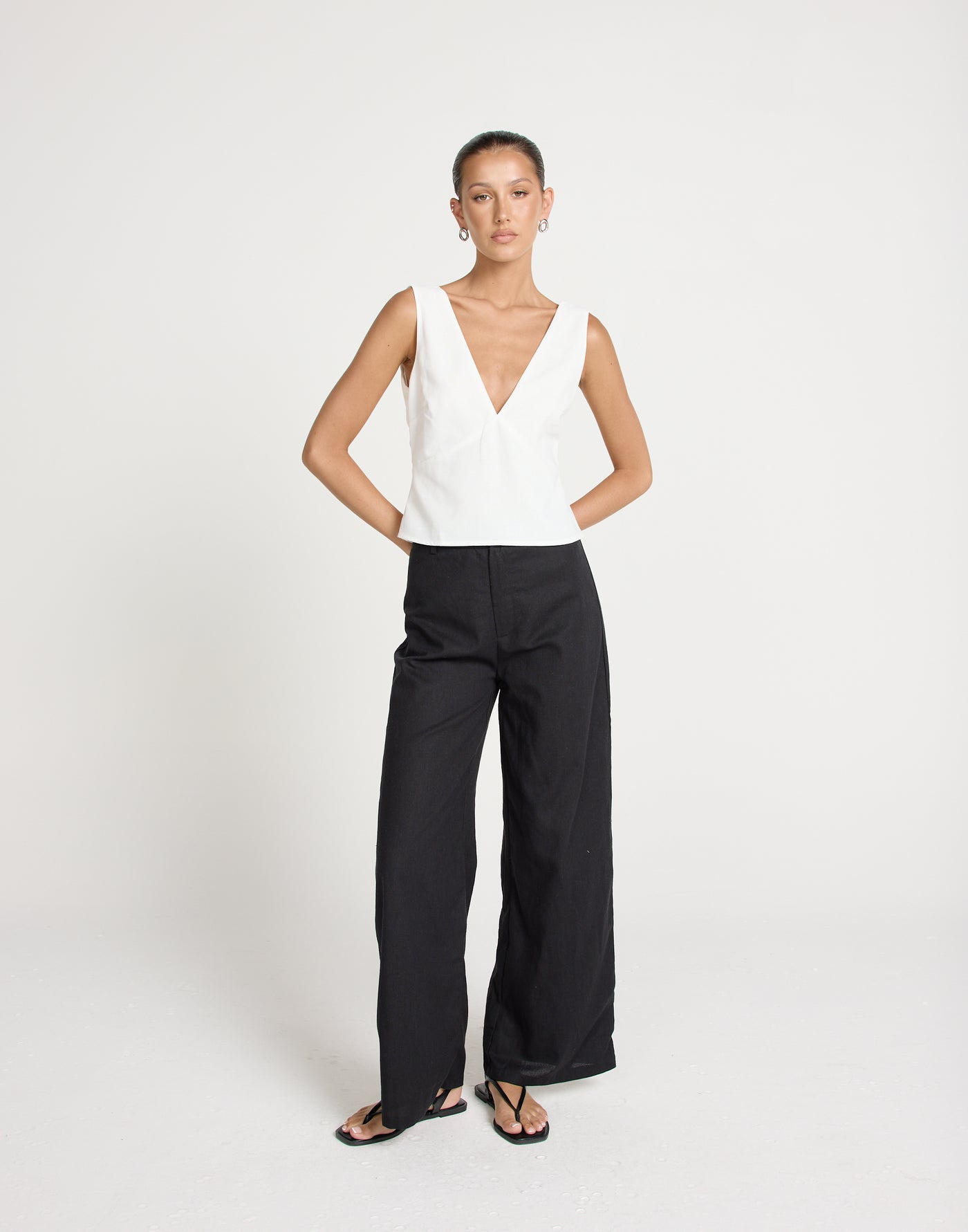 Paradise Pants (Black) | CHARCOAL Exclusive - Mid Rise Wide Leg Basic Pants - Women's Pants - Charcoal Clothing